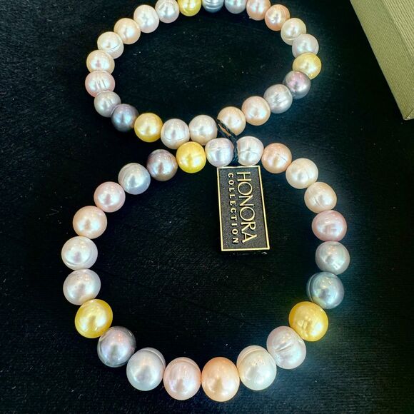 NIB* Vintage HONORA Collection Freshwater Baroque "2" Pearl Stretch Bracelet - Picture 6 of 8